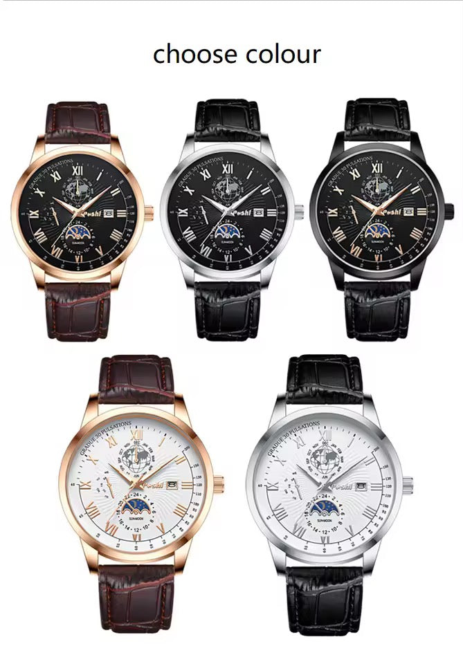 Swiss Brand POSHI Men Watch Fashion Top Luxury Sport Men's Wristwatch Waterproof Luminous Leather Date Quartz Watches Man clock